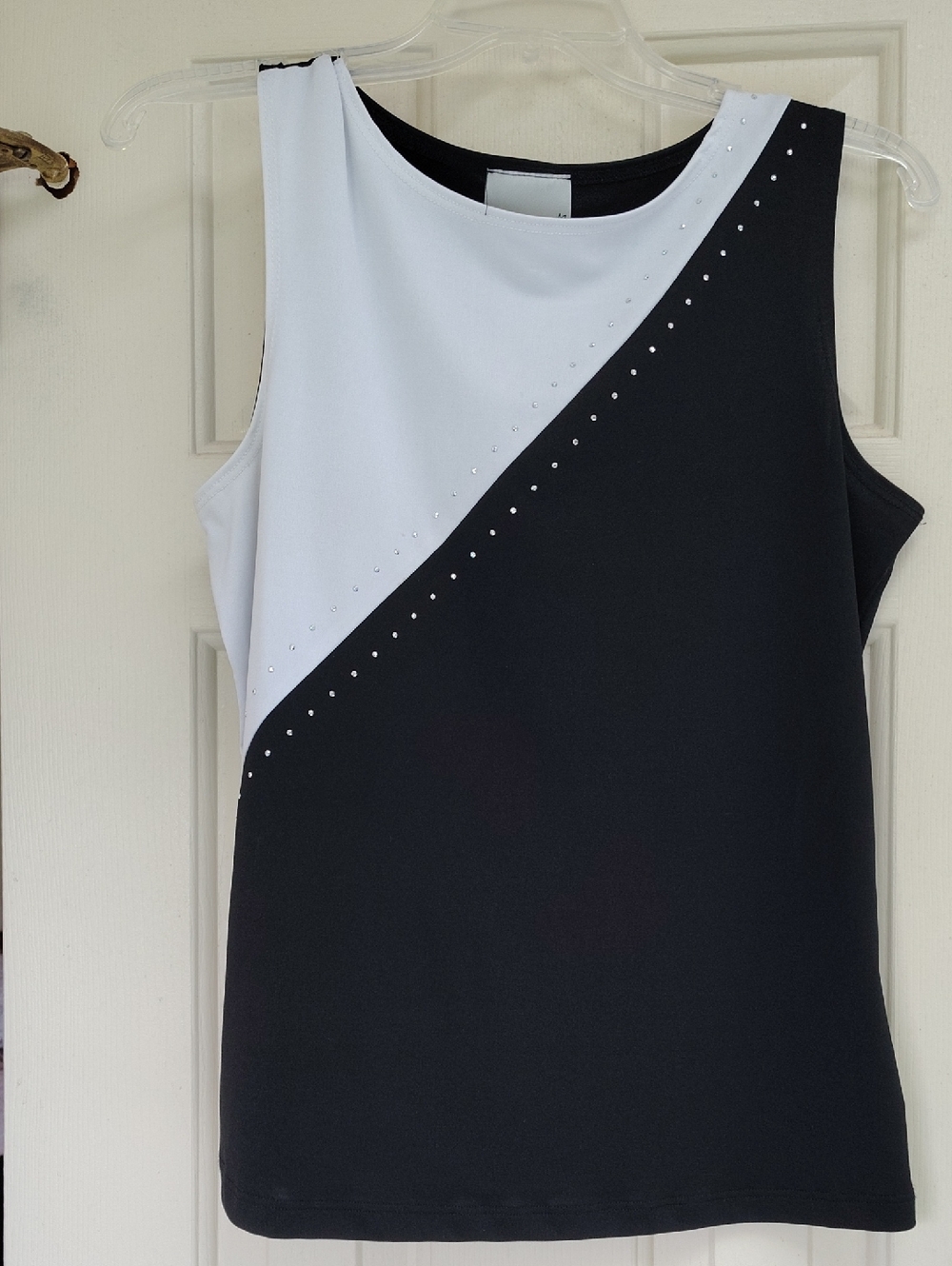 Fashion Bug Black and White Diagonal Tank with Stud Accents